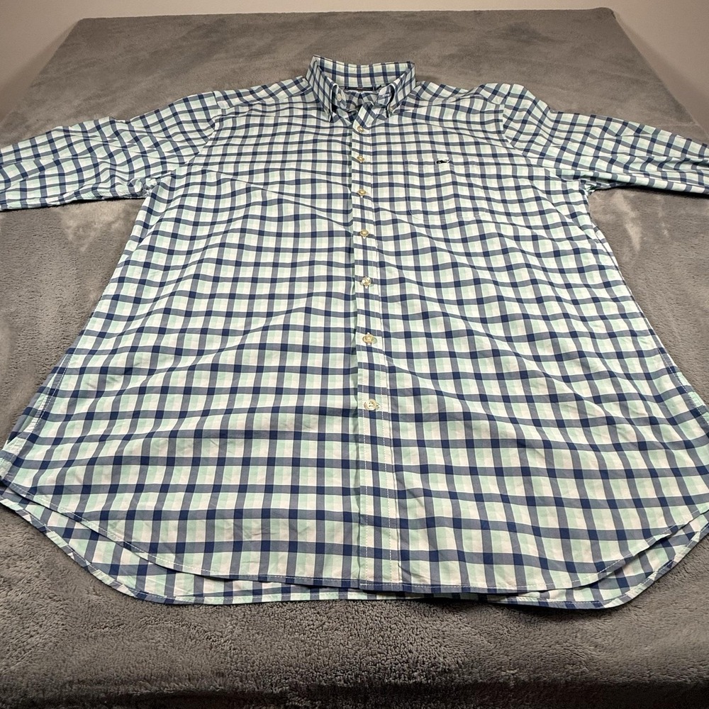 Vineyard Vines Slim Fit Tucker Shirt Mens Size 2XL Blue Check Nylon Long Sleeve - Picture 7 of 16
